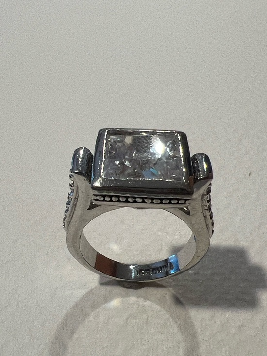 Jewelry - Silver-tone Statement Ring with Square Clear Stone